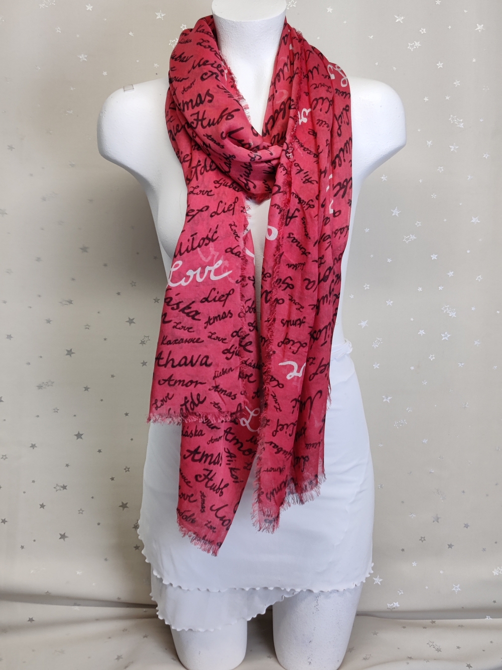 Naturally Knotty Multilingual Love Oversized Modal Scarf Wrap Red Pink 42x82 New